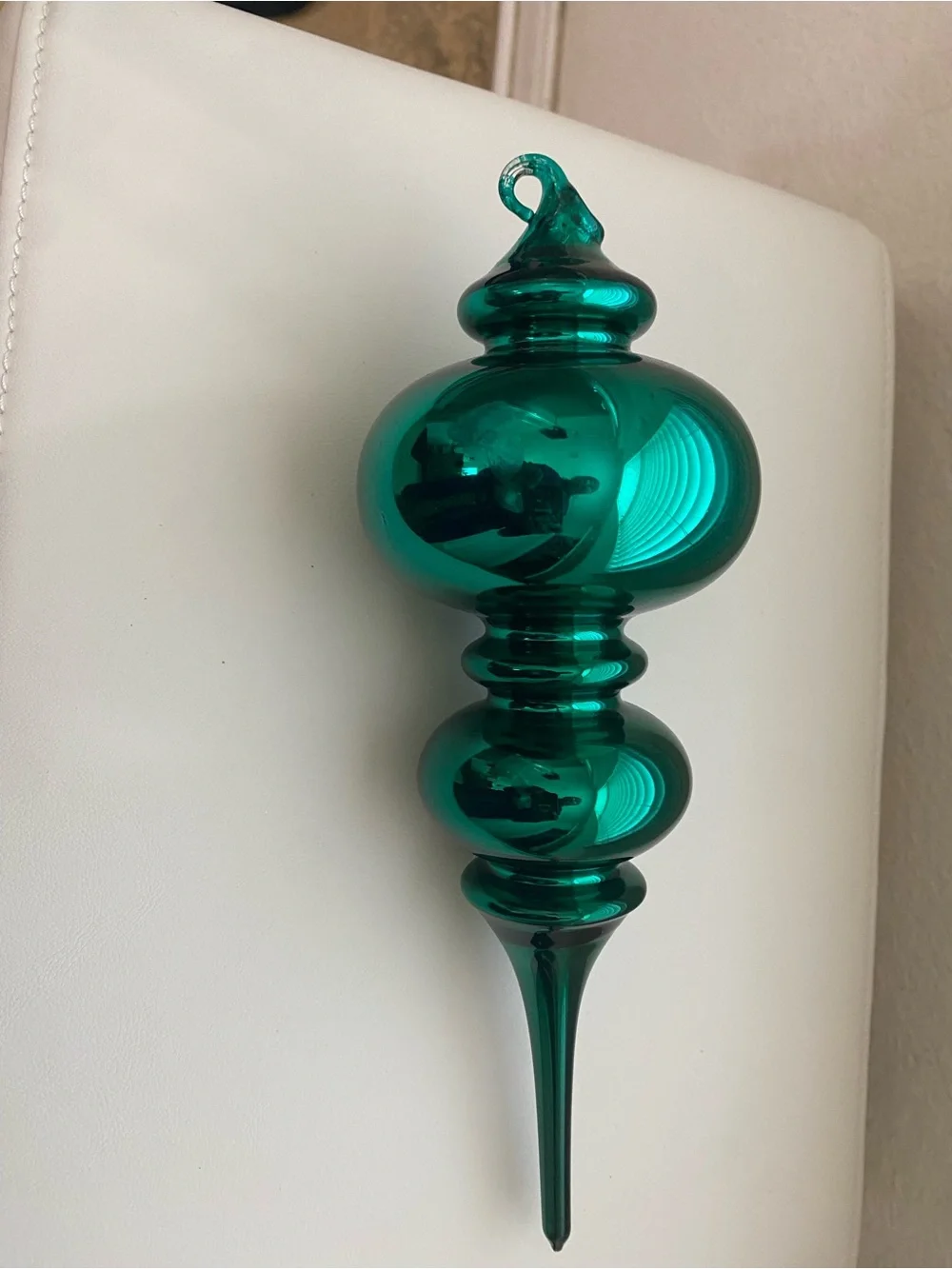 Vintage Dept 56 Mercury Glass Aqua Finial Large Handblown Ornament 9”H In Box